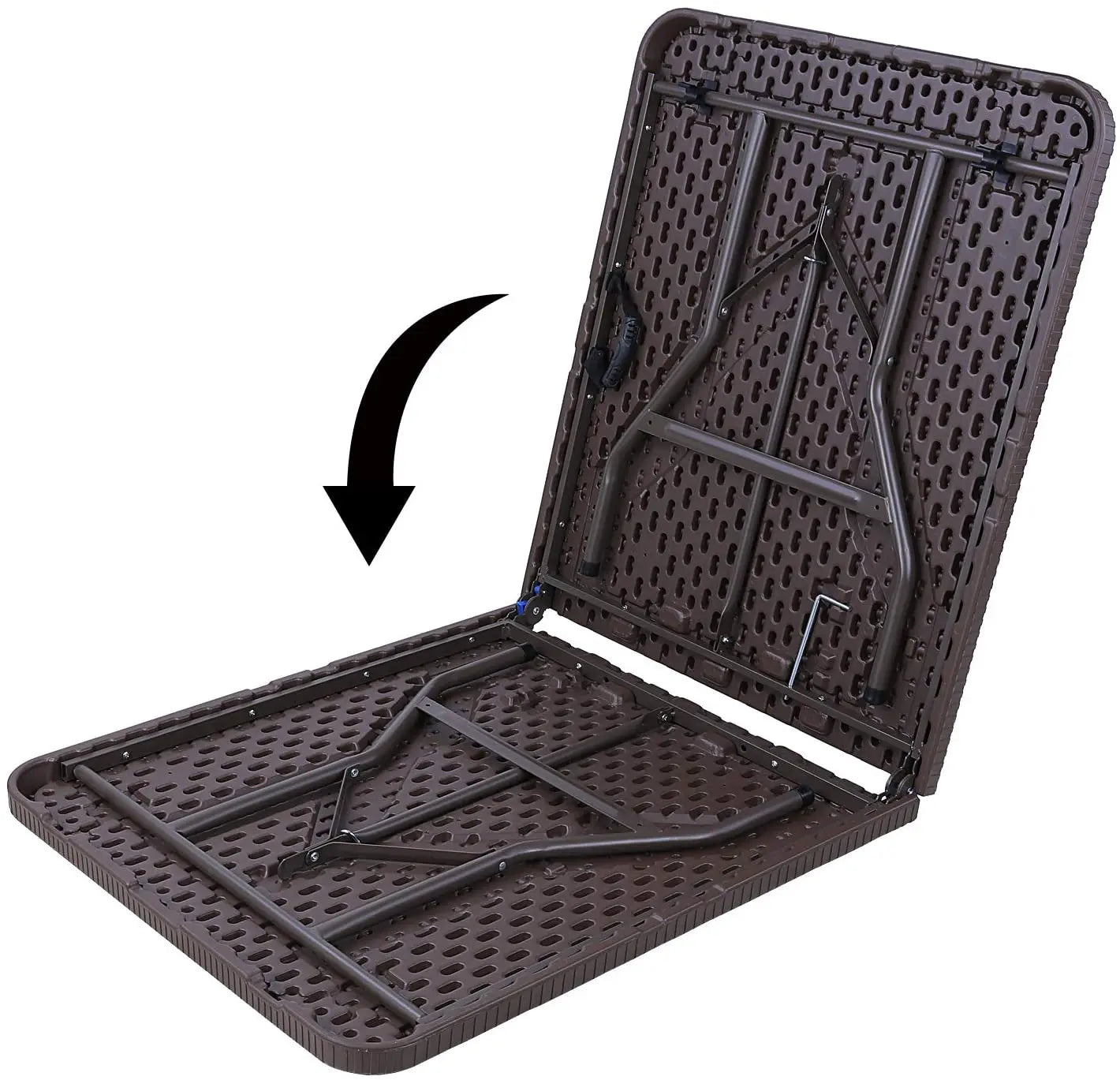 Camping Table Foldable 1 and 2 Benches, HDPE Plastic Panel, Waterproof, with Steel Frame, Patio Outdoor Furniture Set