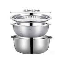 Stainless Steel Kitchen Set with Integrated Grinder, Multi-Filter and Mixing Bowl - for Cleaning and Slicing ,Vegetables, Cheese