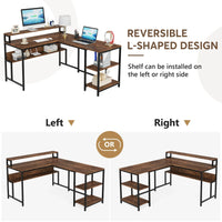 Tribesigns 59 Inch L Shaped Desk with Monitor Stand, Reversible Corner Computer Desk with Storage Shelves Rustic Brown