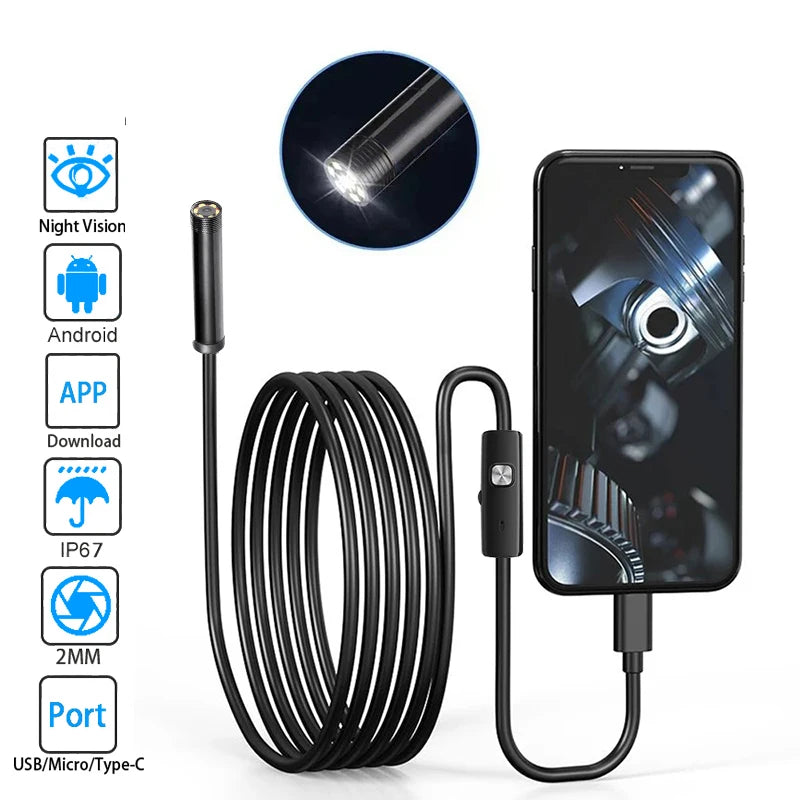 Waterproof Mini Endoscope Camera – 2M Flexible Industrial Scope