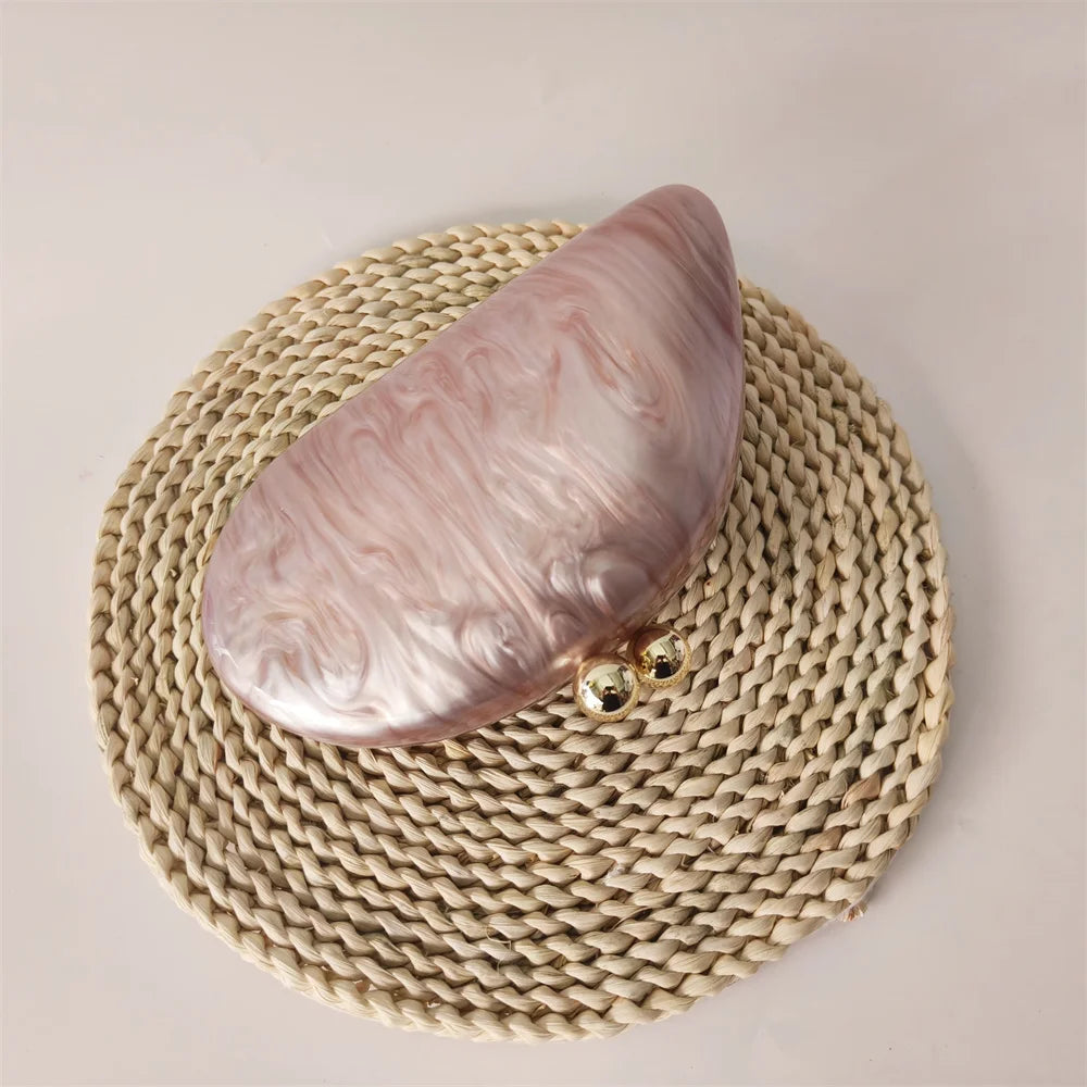 Marble Acrylic Evening Clutch Bag with Diamond Chain