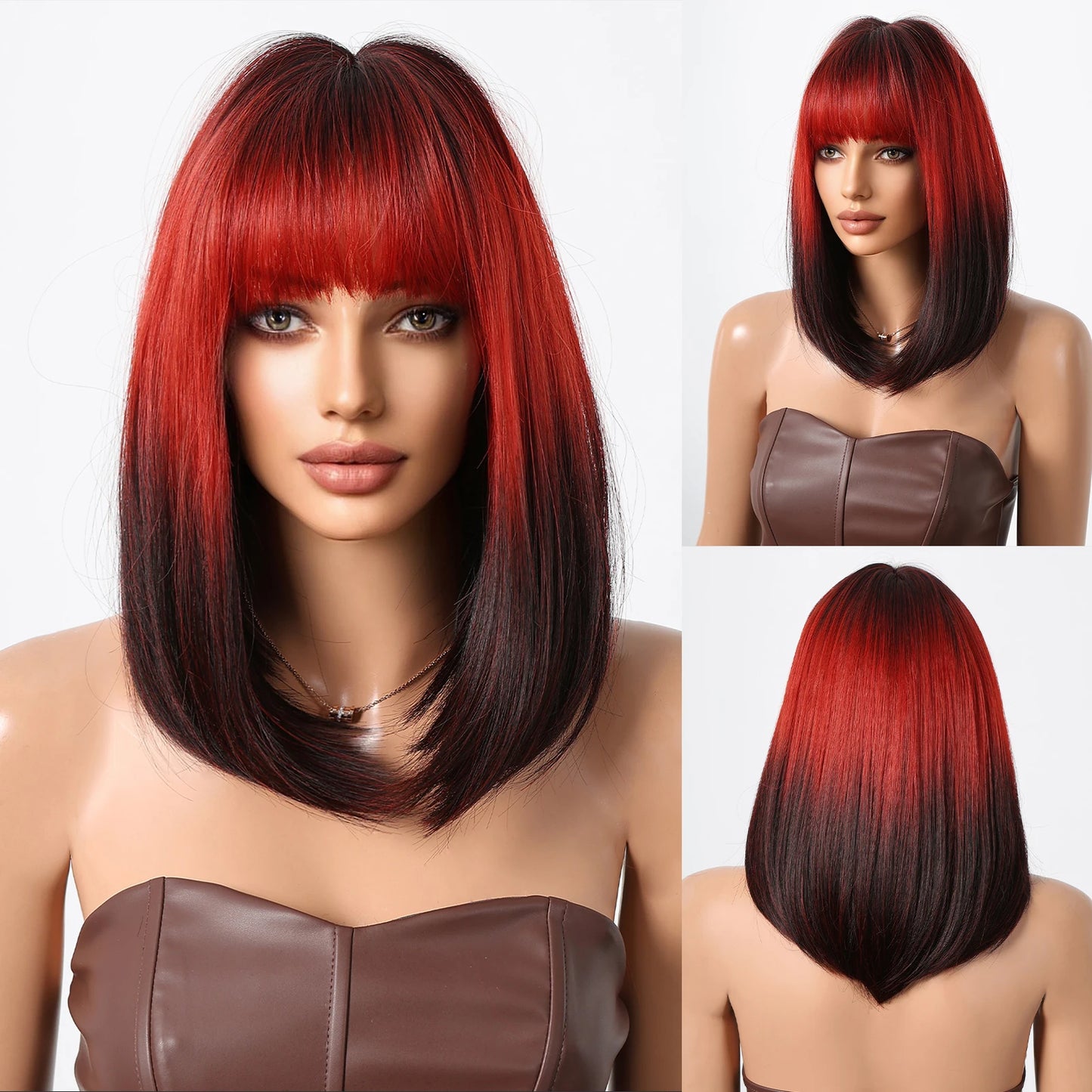 ALAN EATON Ombre Brown Short Layered Wig with Bangs