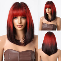 ALAN EATON Ombre Brown Short Layered Wig with Bangs