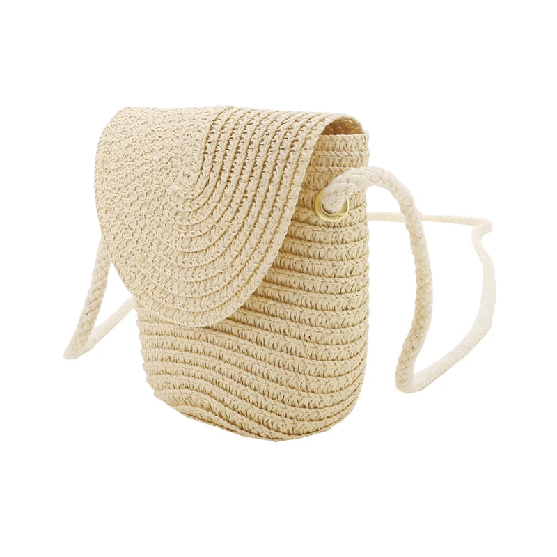 Girls’ Woven Straw Crossbody Shoulder Messenger Bag