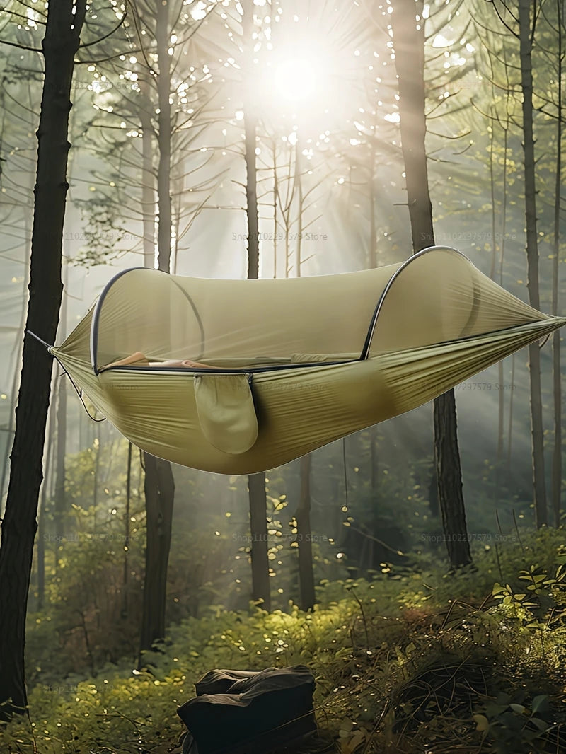 Outdoor camping hammock with mosquito net network foldable portable elastic garden leisure sleep leisure camping equipment