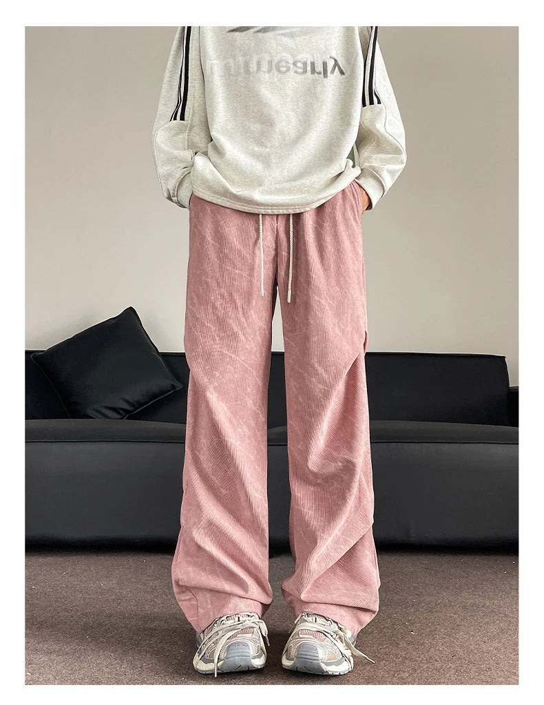 Men’s Corduroy Tie-Dye Cargo Pants Loose Autumn Trousers