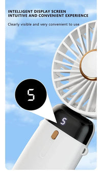 USB Handheld Mini Fan Foldable Portable Neck Hanging Fans 5 Speed USB Rechargeable Fan with Phone Stand and Display Screen