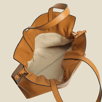 Women’s Cowhide Leather Lucky Bag – Pleated Drawstring Tote