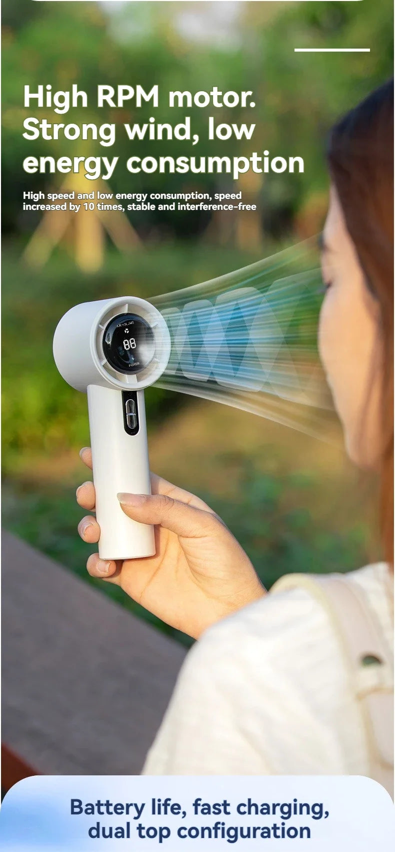 Xiaomi MIJIA Handheld High-speed Fan USB Charge Mini Portable 100 Speed Turbo Violent Small Outdoor Powerful Fan 3000mAh Battery