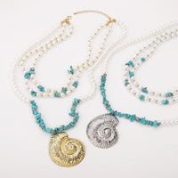 Boho Conch Stone Tassel Pearl Layered Necklace