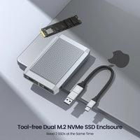 Yottamaster 10Gbps Tool Free Dual Bay M.2 NVMe 2bay SSD Enclosure USB3.2 Type C NVMe PCIE & 6Gbps SATA External Hard Drive Case