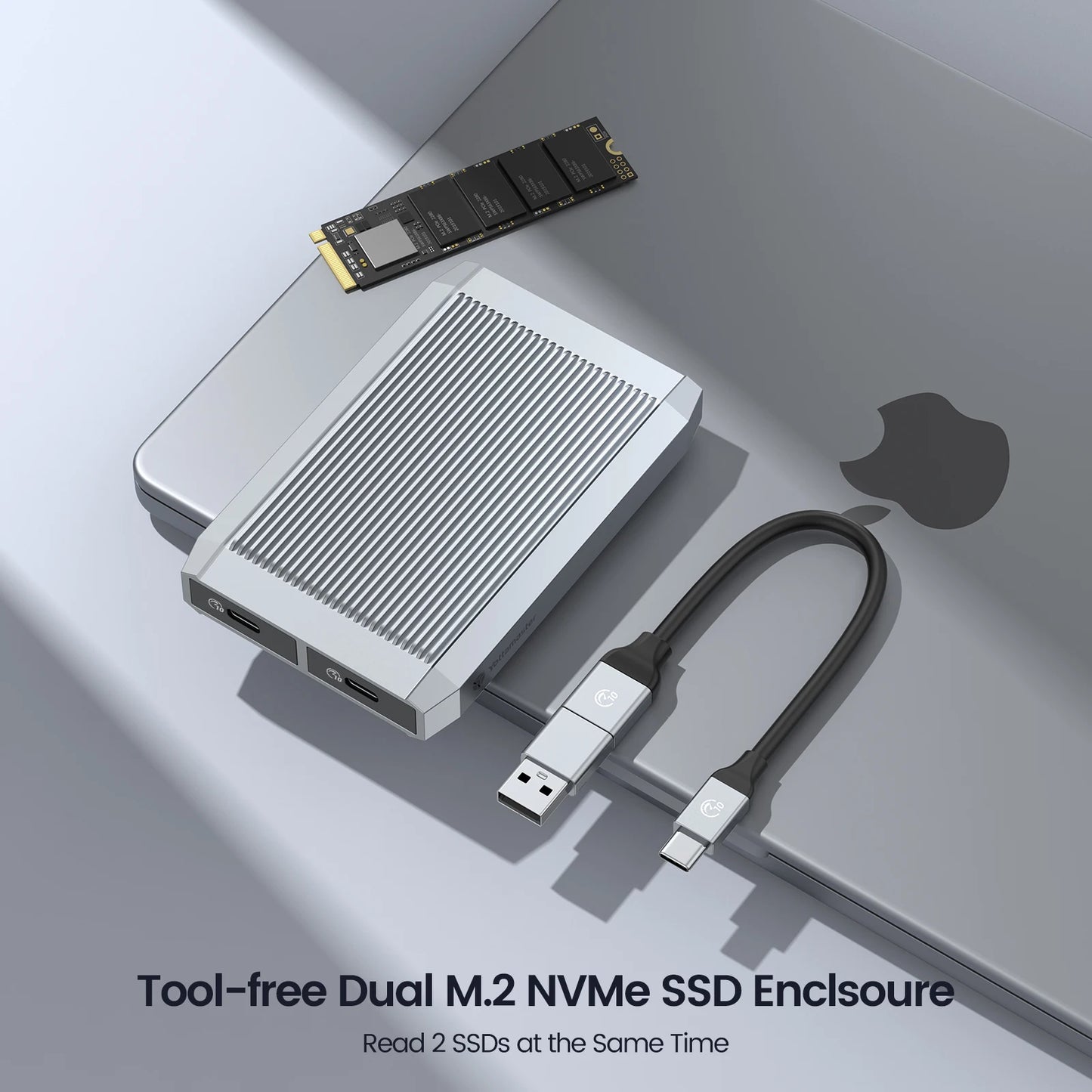 Yottamaster 10Gbps Tool Free Dual Bay M.2 NVMe 2bay SSD Enclosure USB3.2 Type C NVMe PCIE & 6Gbps SATA External Hard Drive Case