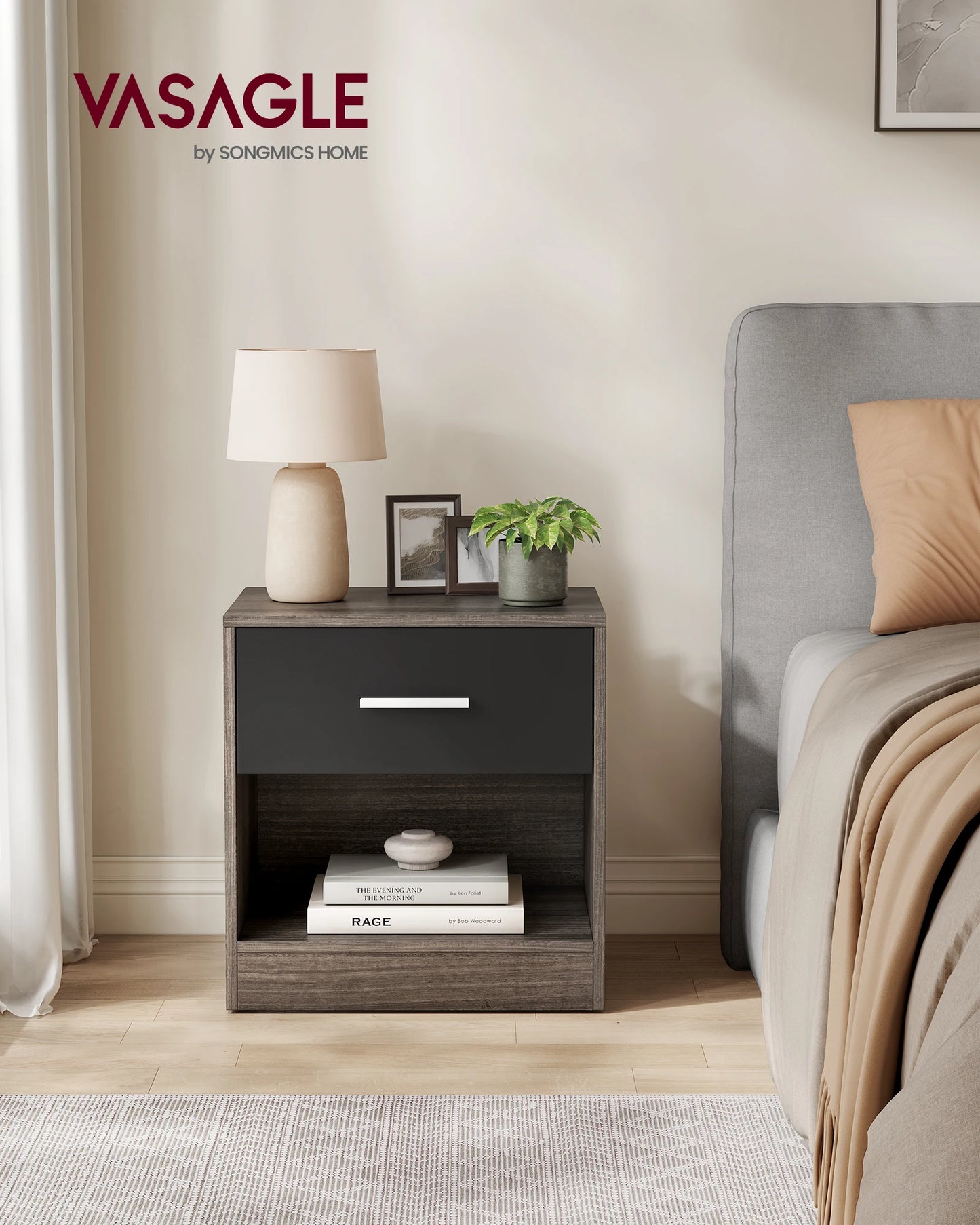 VASAGLE Bedside Table, Side Table with Drawer, Handle, Open Compartment, End Table, for Bedroom, Living Room