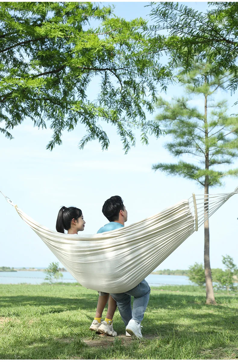 Single Person Portable Outdoor Camping Hammock Foldable High-strength Thick Canvas Anti Roll Leisure Sleep Swing Camp Hammock