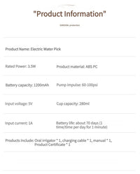 Portable Oral Irrigator – USB Rechargeable Water Flosser