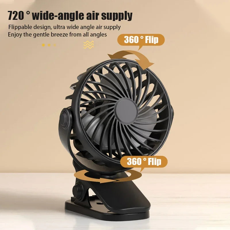 Rechargeable Fan 720° Rotating Hanging Clip Fan with Nightlight for Easy Portability Office Bedroom Dormitory Outdoor Small Fan