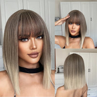 ALAN EATON Ombre Brown Short Layered Wig with Bangs