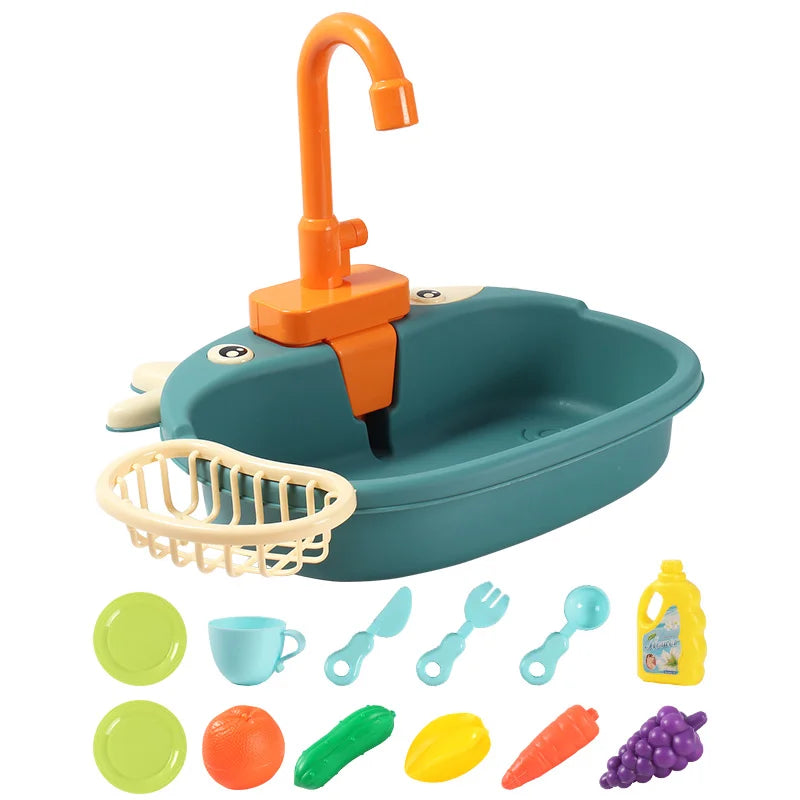 Kids Kitchen Sink Toy Set – Electric Pretend Play Dishwasher