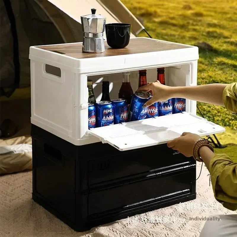 Large Folding Camping Storage Box with Wooden Lid