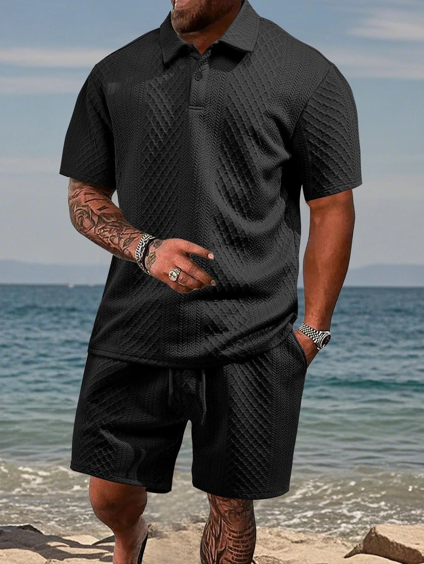 Men’s Summer Jacquard Polo Shirt – Casual Short Sleeve