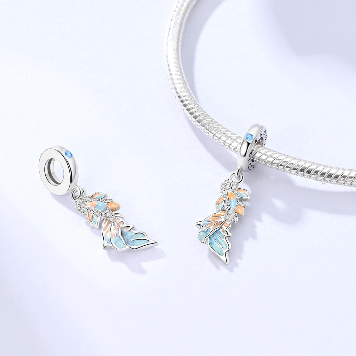 925 Sterling Silver Colorful Koi Pendant Beads Lucky Charm for DIY Bracelets