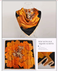 BYSIFA Beige Coffee Peony Silk Scarf Women 90x90cm