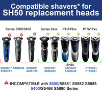 SH50 Replacement Heads for Philips Series 5000 Shavers, AquaTouch, PowerTouch,  S5210 S5370 PT730 AT810 Electric Razors