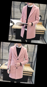 Men’s Woolen Long Coat – Slim Fit Korean Vintage Overcoat