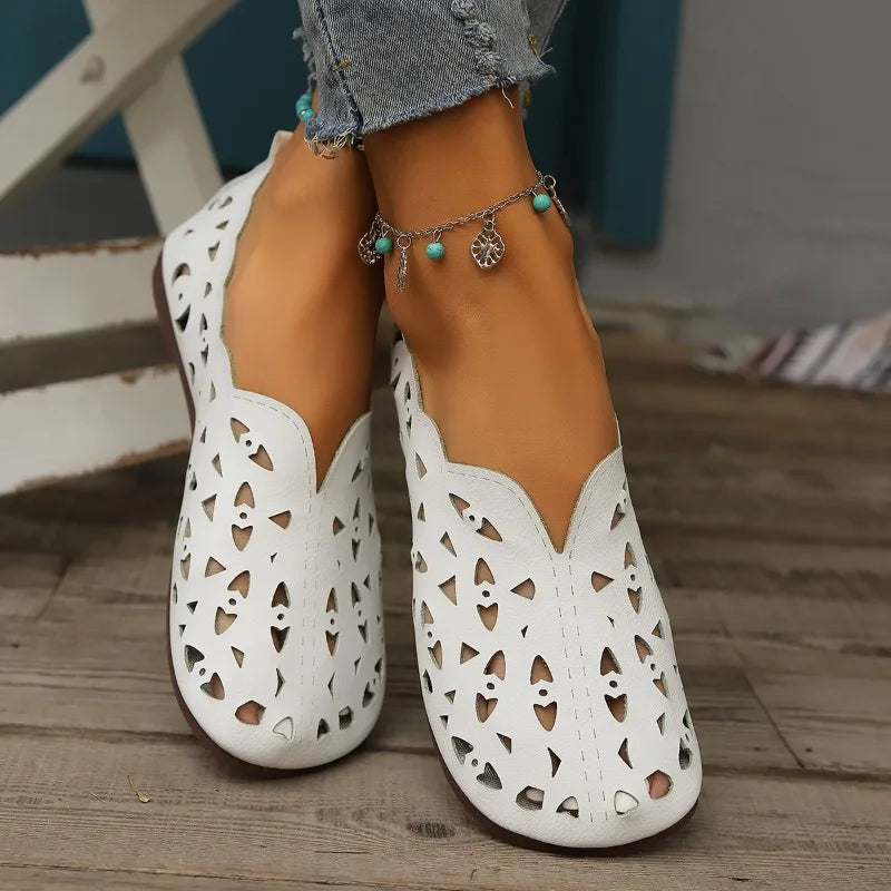 Women’s Genuine Leather Flat Shoes – Mary Jane Slip-On