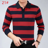Men’s Striped Polo Shirt – Long Sleeve Cotton Casual