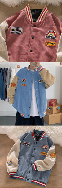 Men’s Corduroy Baseball Jacket Retro Embroidered Coat