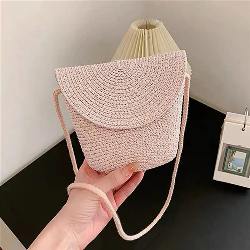 Girls’ Woven Straw Crossbody Shoulder Messenger Bag