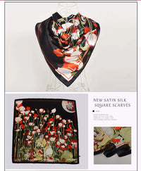 BYSIFA Beige Coffee Peony Silk Scarf Women 90x90cm