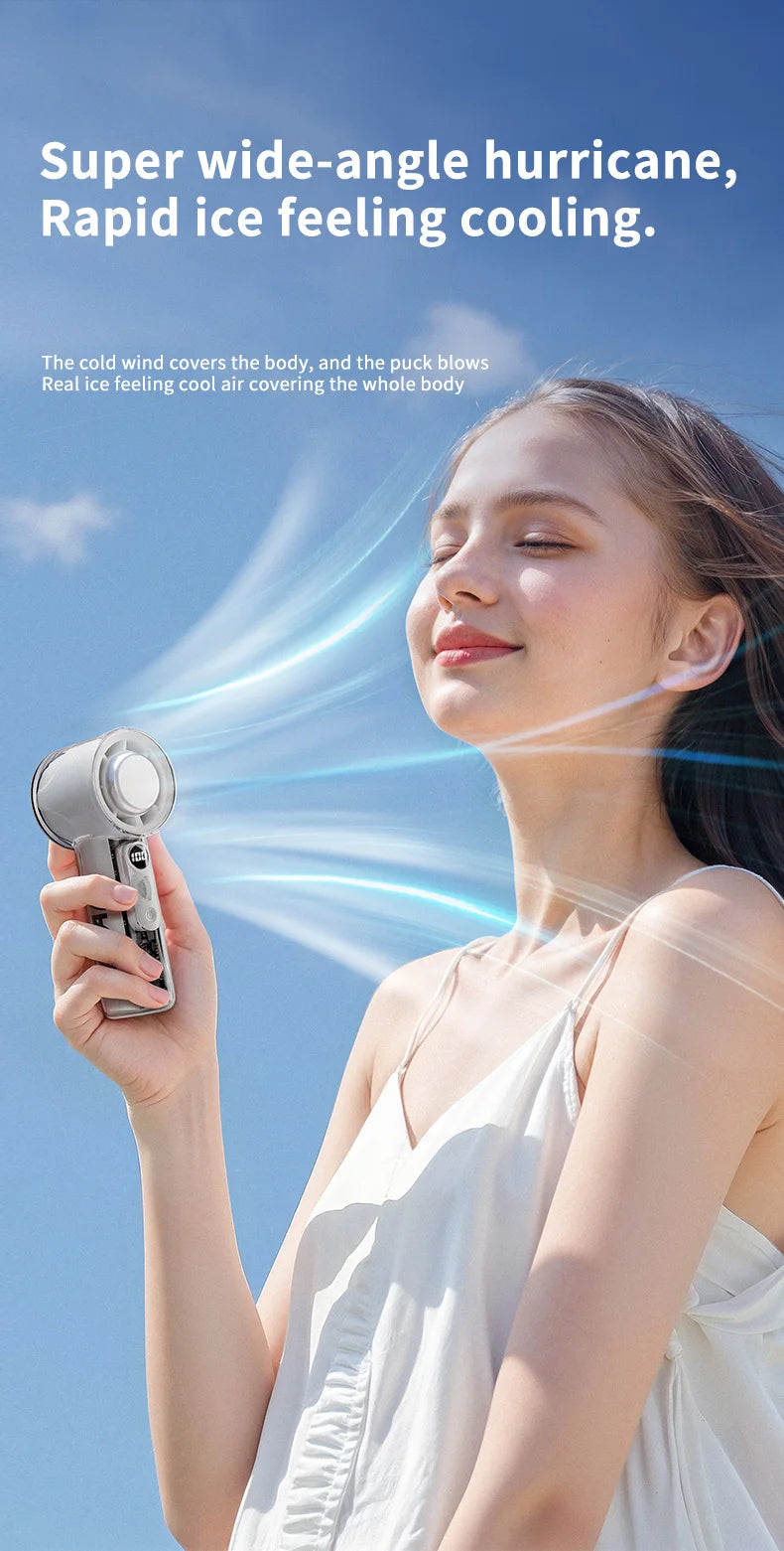 Turbos Chilled Ice Sensation Cold Fan 3000mAh Rechargeable Mini Turbos Fan 100 Speeds Outdoor Protable Handheld Air Cooling Fan