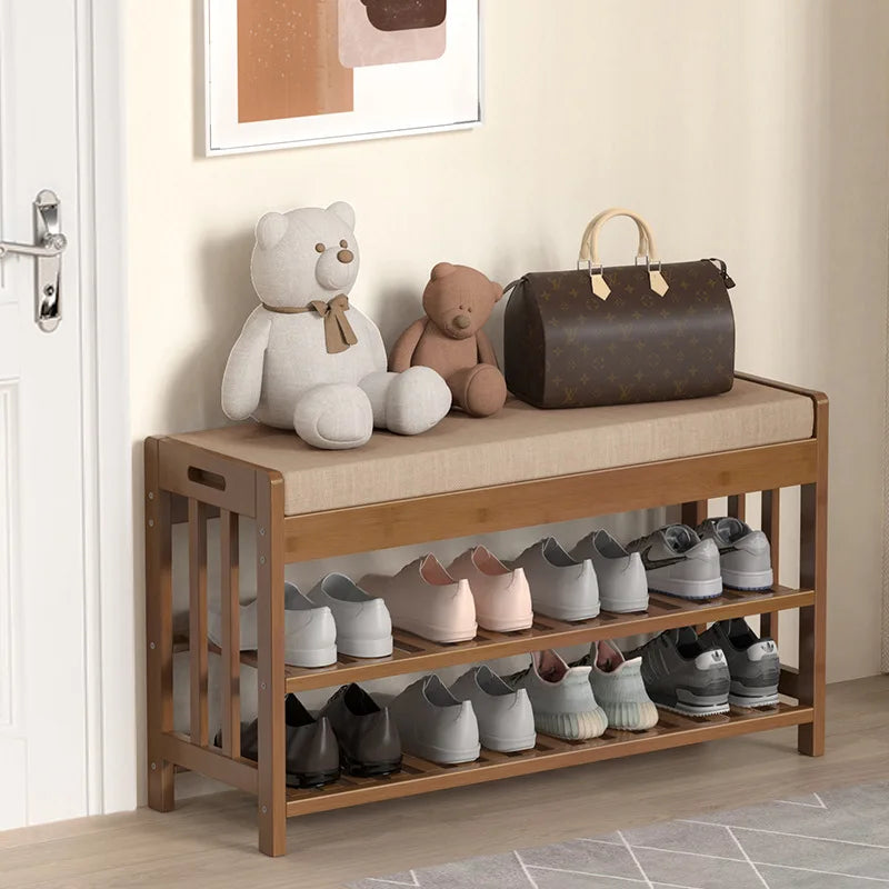 Bamboo Shoe Changing Stool – Modern Entryway Bench
