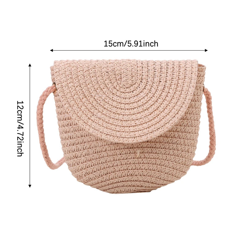 Girls’ Woven Straw Crossbody Shoulder Messenger Bag