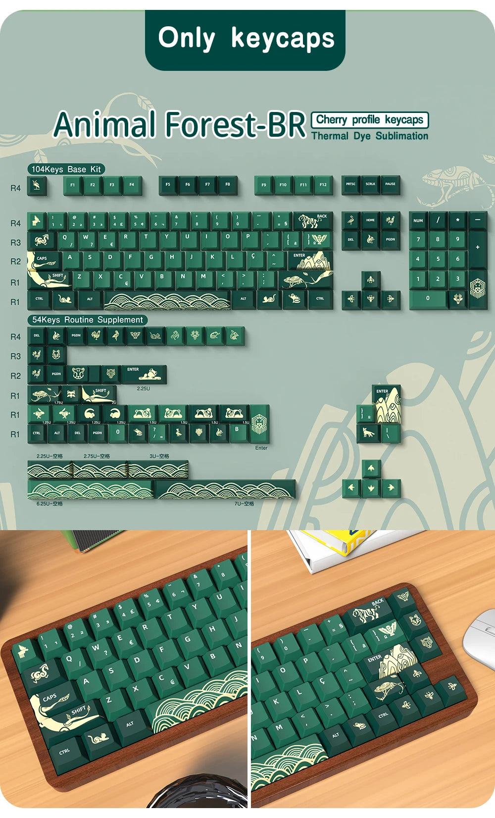 Animal Forest Green Cherry Profile Keycap Set ISO Layout