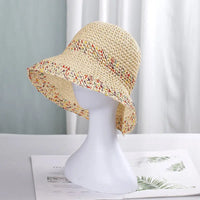 Rainbow woven women's sunscreen hat summer Japanese straw hat  protective fashion, breathable hollow beach sun hat