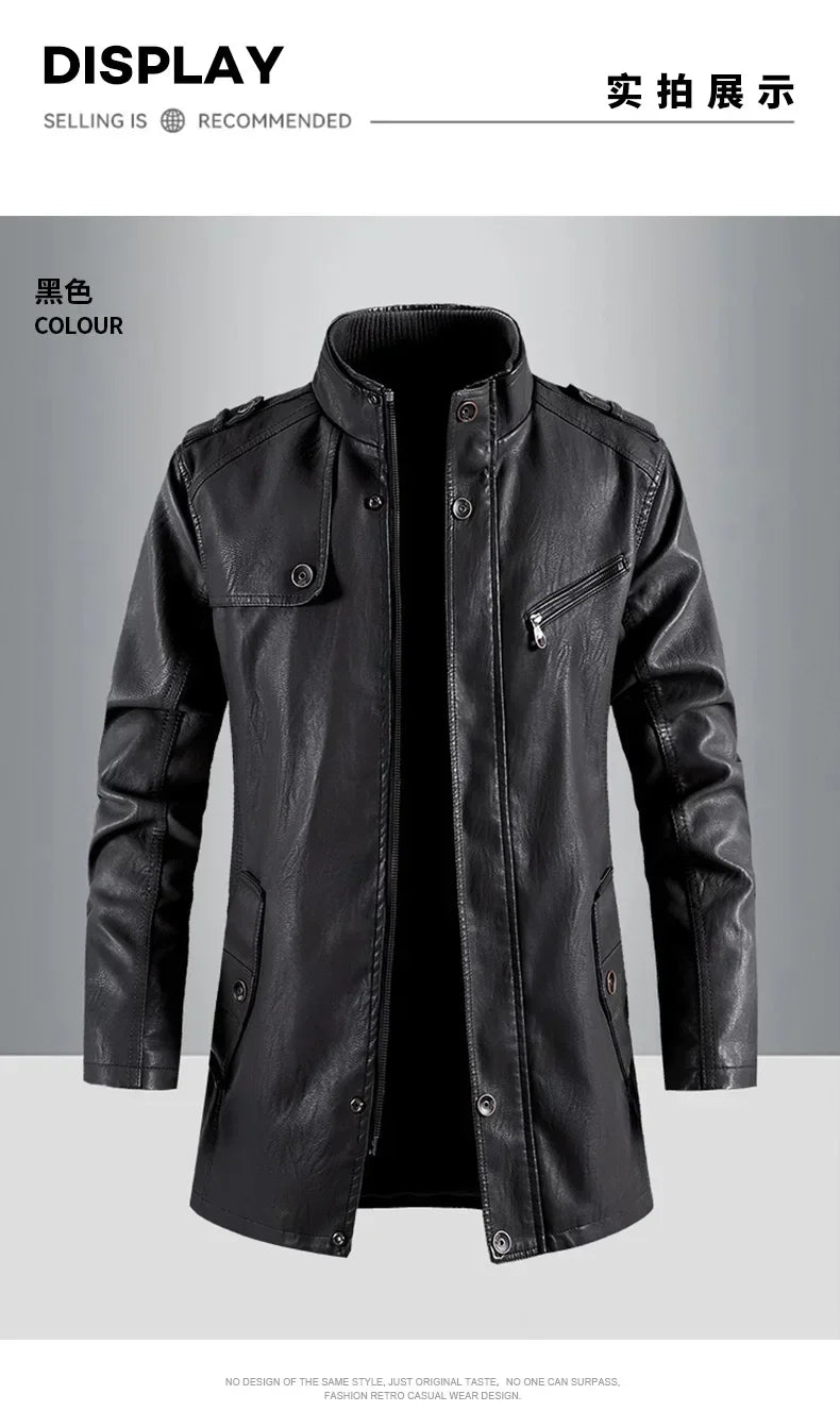 Men’s Slim Winter Leather Jacket with Fleece Lining