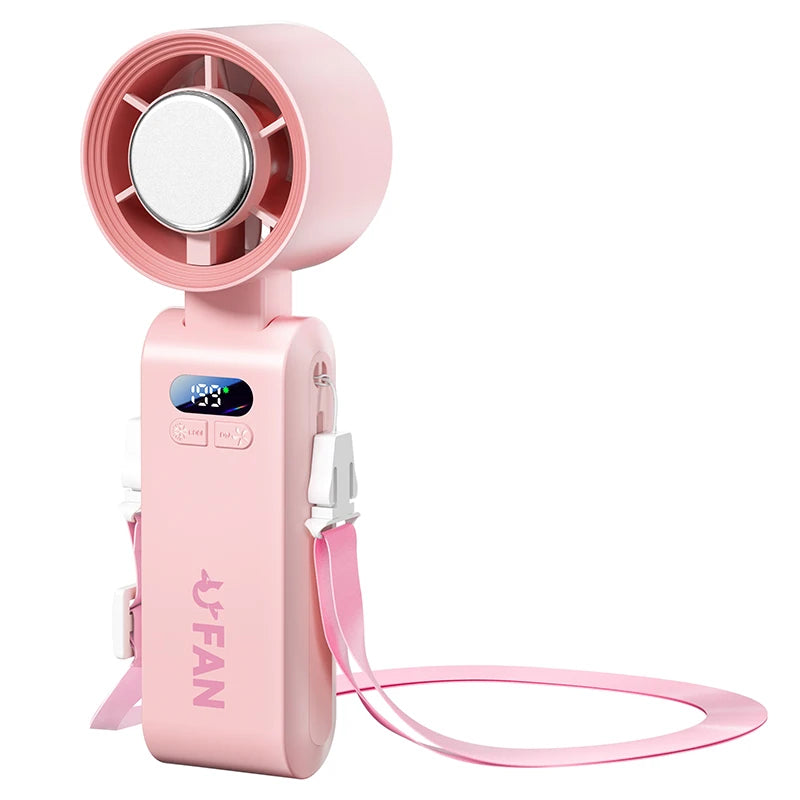 Portable Handheld Turbo Fan Foldable Hanging Neck Fan Mini Hand Fan 3600mAh USB Rechargeable High Speed Ice Cooling Turbo Fan