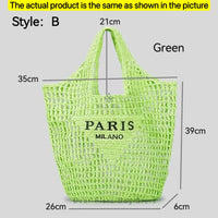 Women's Summer Beach Straw Style Tote Bag Handwoven Large Capacity Luxury Designer Travel Handbags Casual Portable Shoulder Bags