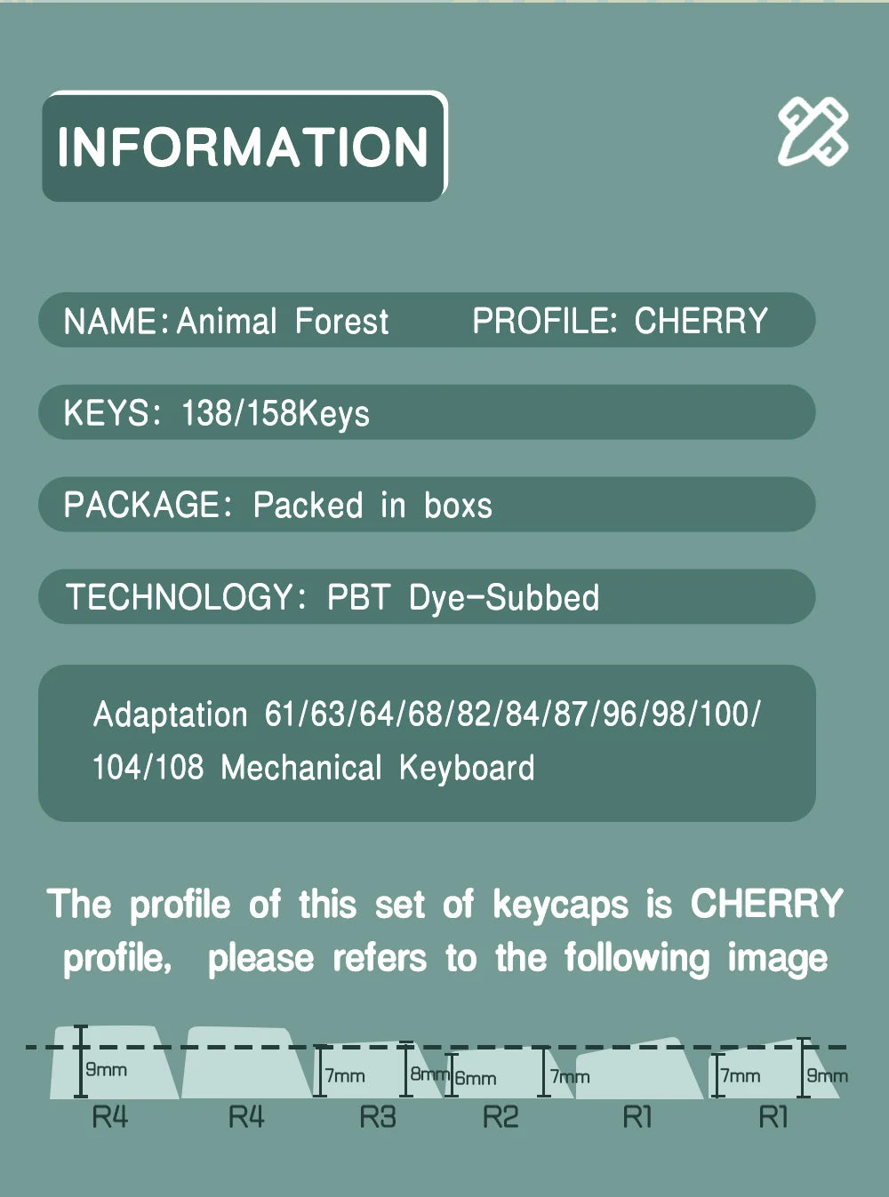 Animal Forest Green Cherry Profile Keycap Set ISO Layout