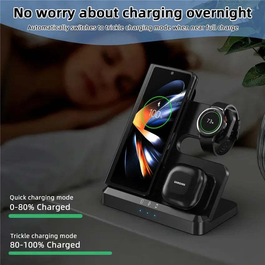 VIKEFON 100W 3 in 1 Wireless Charger Stand For Samsung Fold S22 Untra Galaxy Watch 5 4 3 Active Buds Fast Charging Dock Station