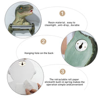 Resin Dinosaur Toilet Paper Holder WC Tissue Rack Punch-free Shelf Bathroom Wall-mounted Tissue Rack Roll Paper Hanger Rack for