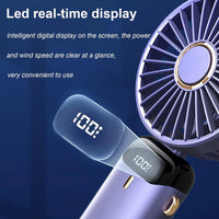 USB Handheld Mini Fan Foldable Portable Neck Hanging Fans 5 Speed USB Rechargeable Fan with Phone Stand and Display Screen