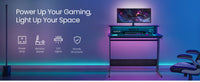 VASAGLE Gaming Desk with LED Lights and Built-In Power Outlets, Computer Desk with Monitor Shelf, Gaming Table, 100x61x91cm