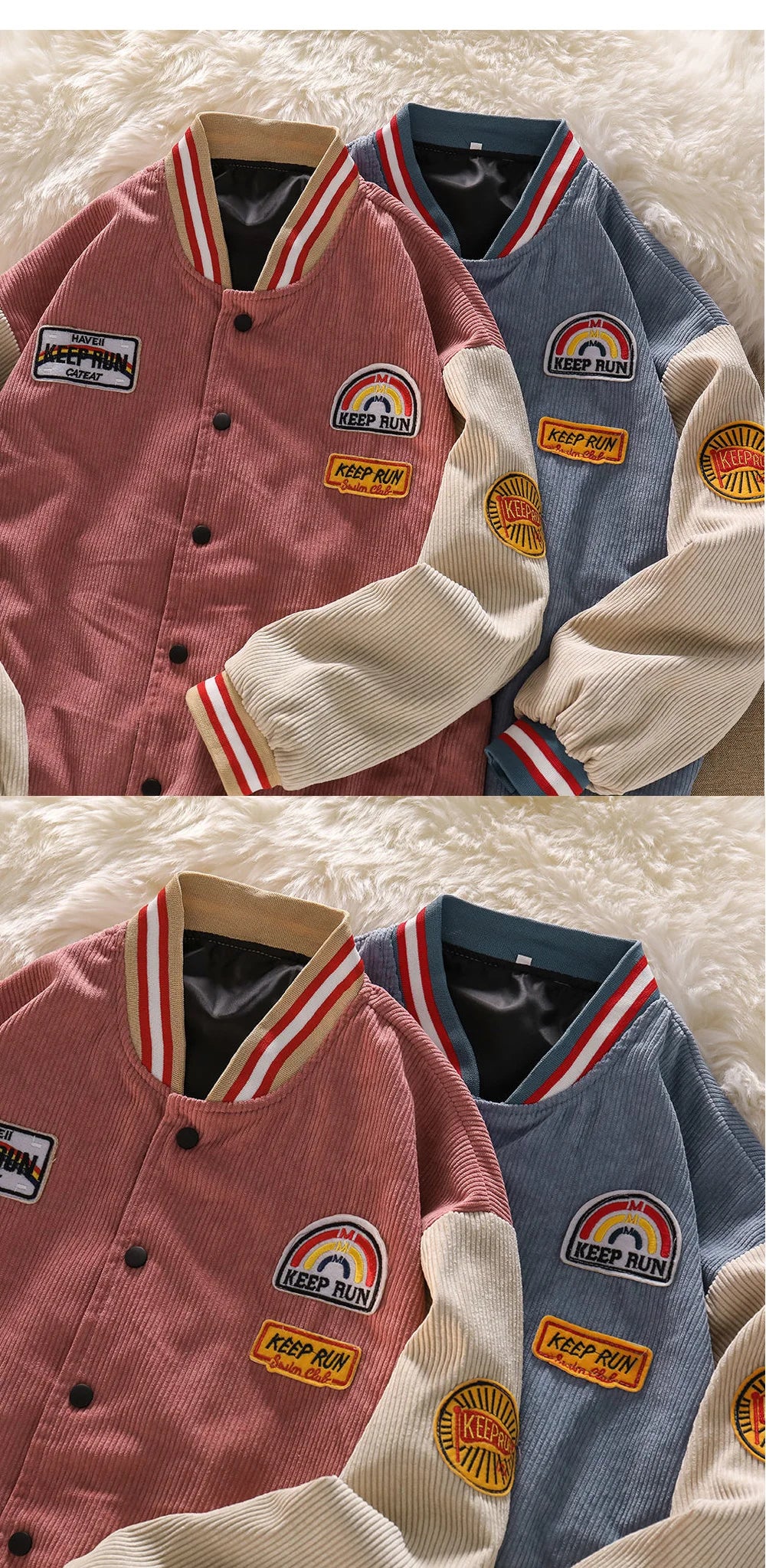 Men’s Corduroy Baseball Jacket Retro Embroidered Coat