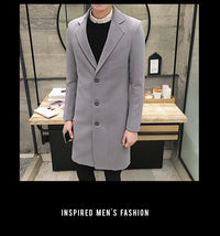 Men’s Woolen Long Coat – Slim Fit Korean Vintage Overcoat