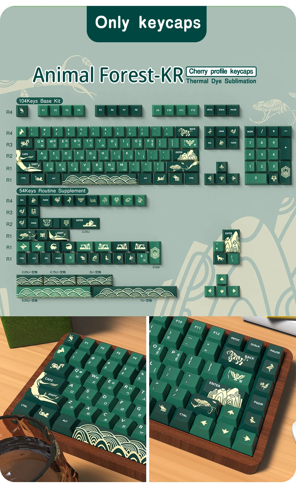 Animal Forest Green Cherry Profile Keycap Set ISO Layout