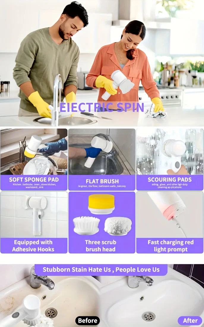 Electric Spin Scrubber – 5-in-1 Rechargeable Cleaning Brush